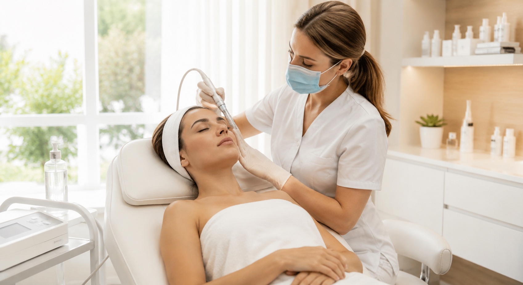 Profesional realizando tratamiento de estética facial en Magna Clínica